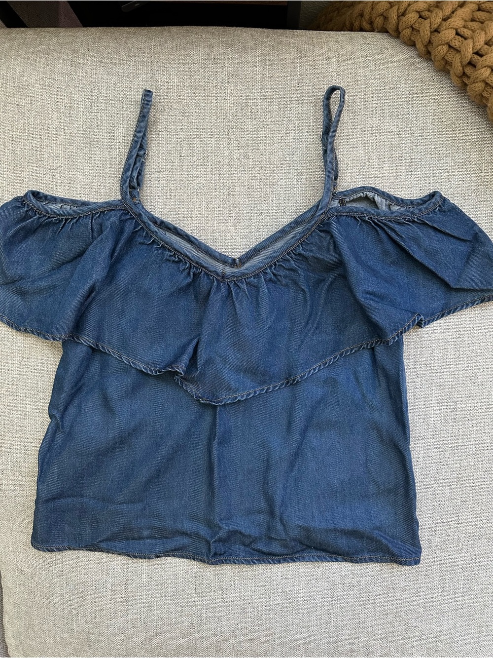 7 For All Mankind Off-Shoulder Denim Look Top